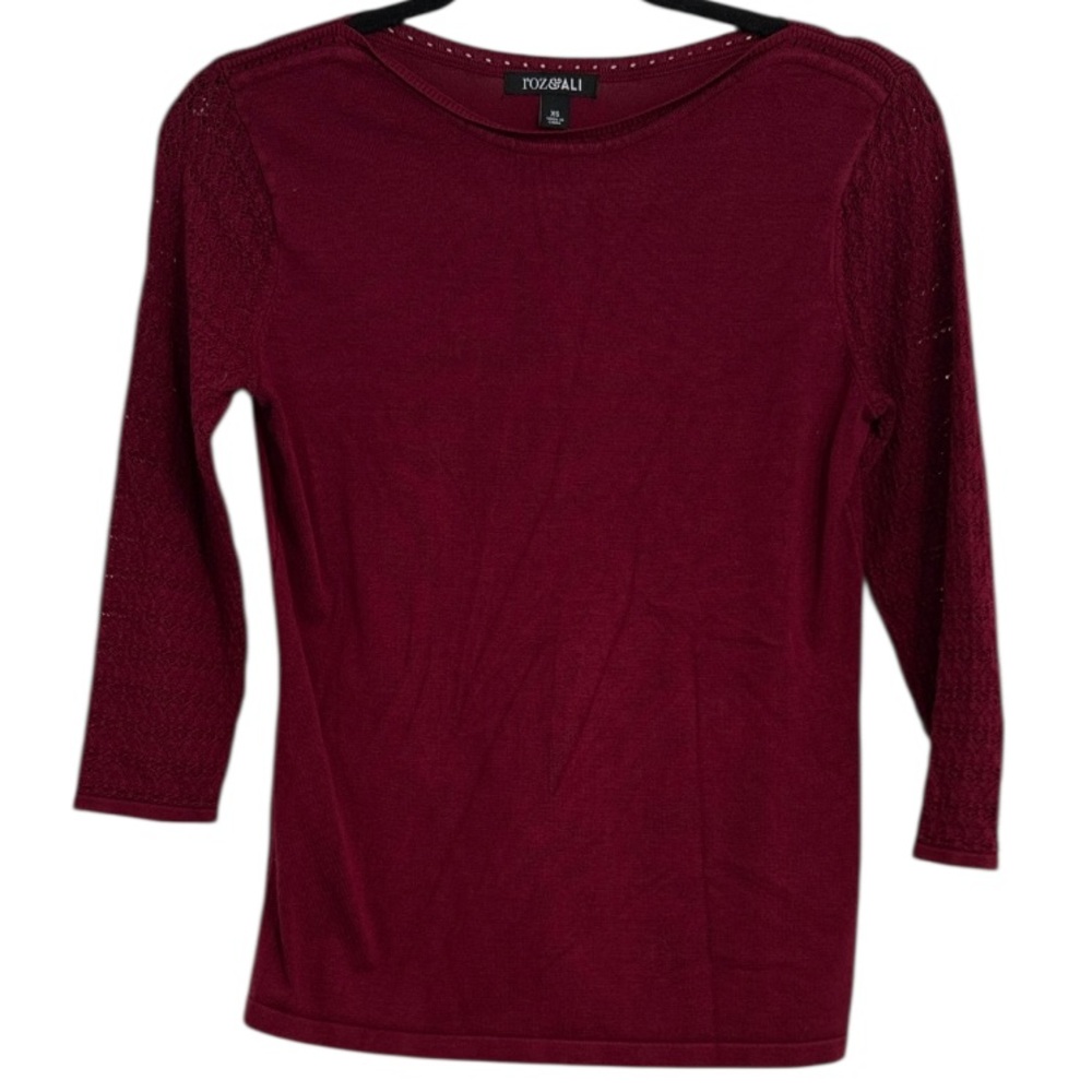 🌻 Roz & Ali 3/4 Sleeve Burgundy Sweater